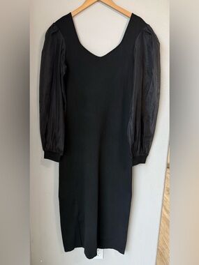 ASTR The Label Black Organza Sleeve Dress Womens Size XL Midi Small Slit